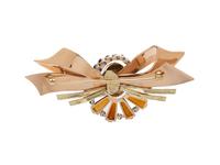 RETRO, SAPPHIRE, DIAMOND, CITRINE AND BICOLOR GOLD BOW BROOCH