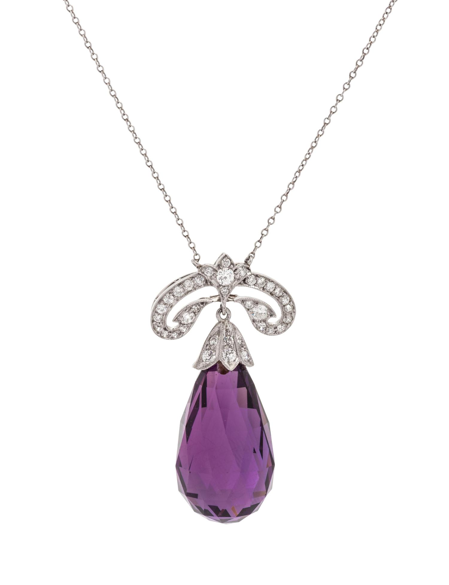 Tiffany & Co., Art Deco, Amethyst and Diamond Lavalier Necklace