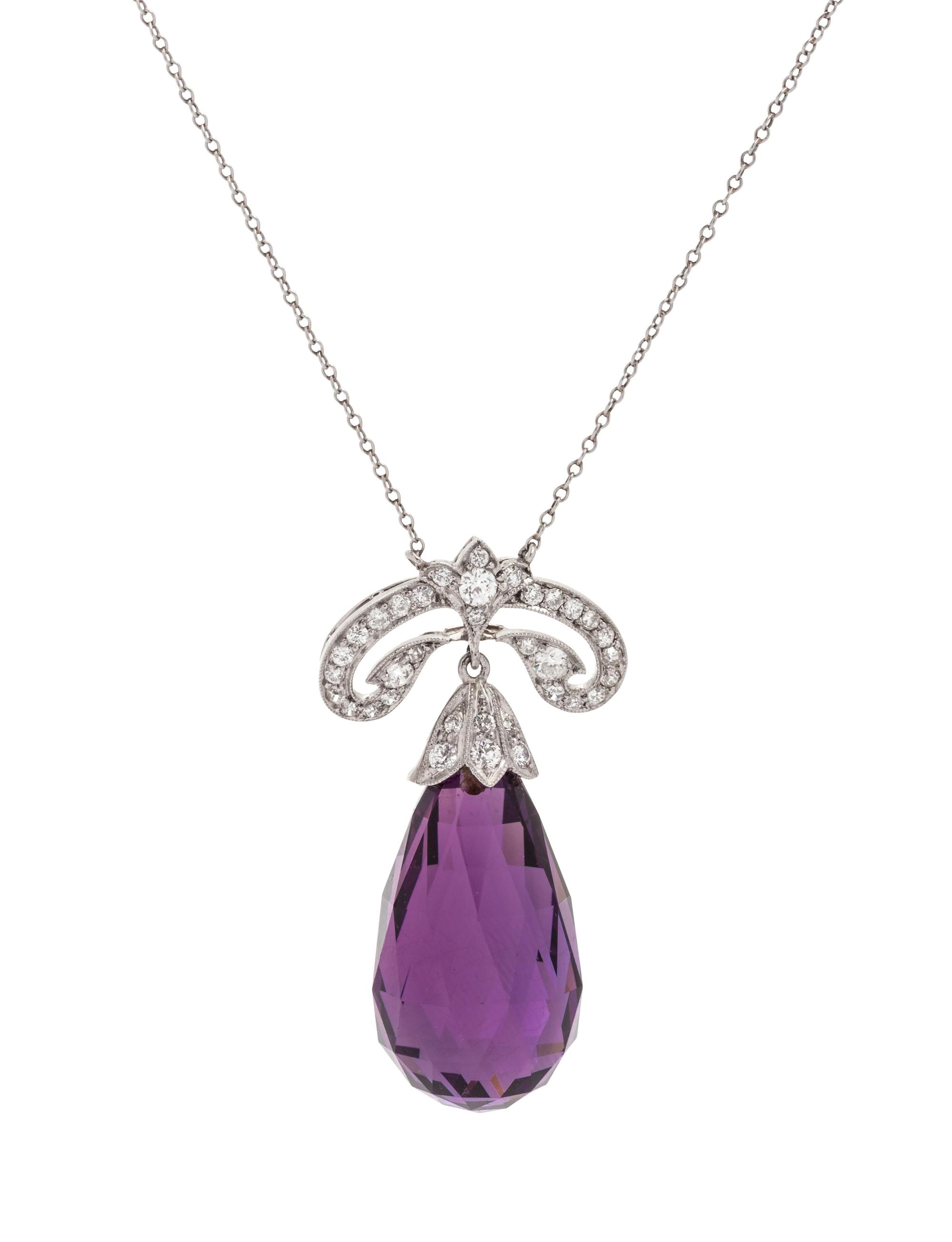 Tiffany & Co., Art Deco, Amethyst and Diamond Lavalier Necklace