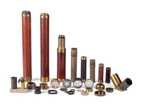 A group of 25 items, highlighted by handheld telescopes, found in the workshop of George W. Fitz, Peconic, New York.
