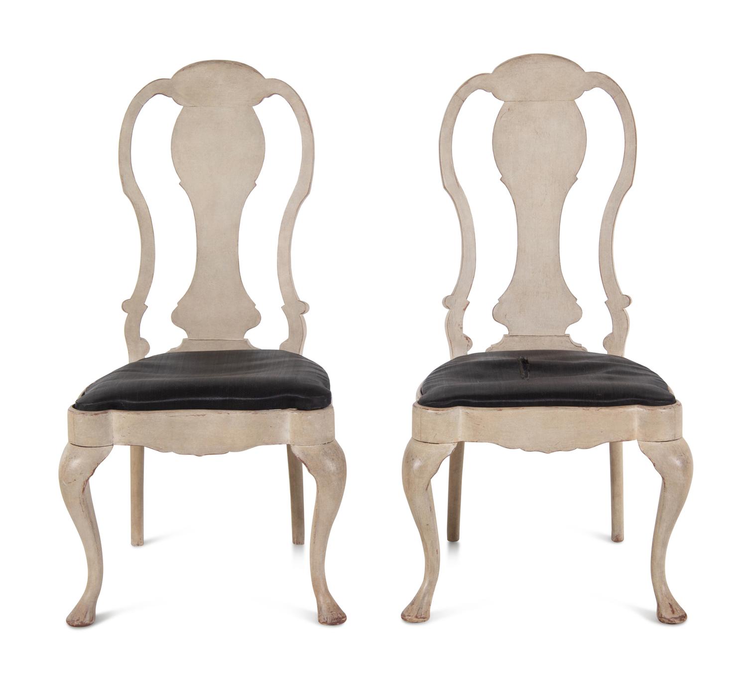 A Pair of Queen Anne Style White-Painted Side Chairs