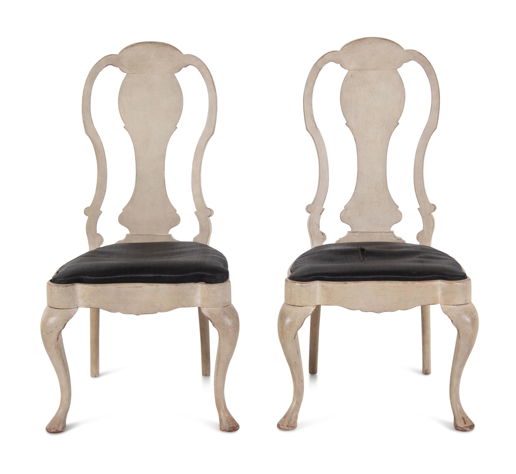 A Pair of Queen Anne Style White-Painted Side Chairs