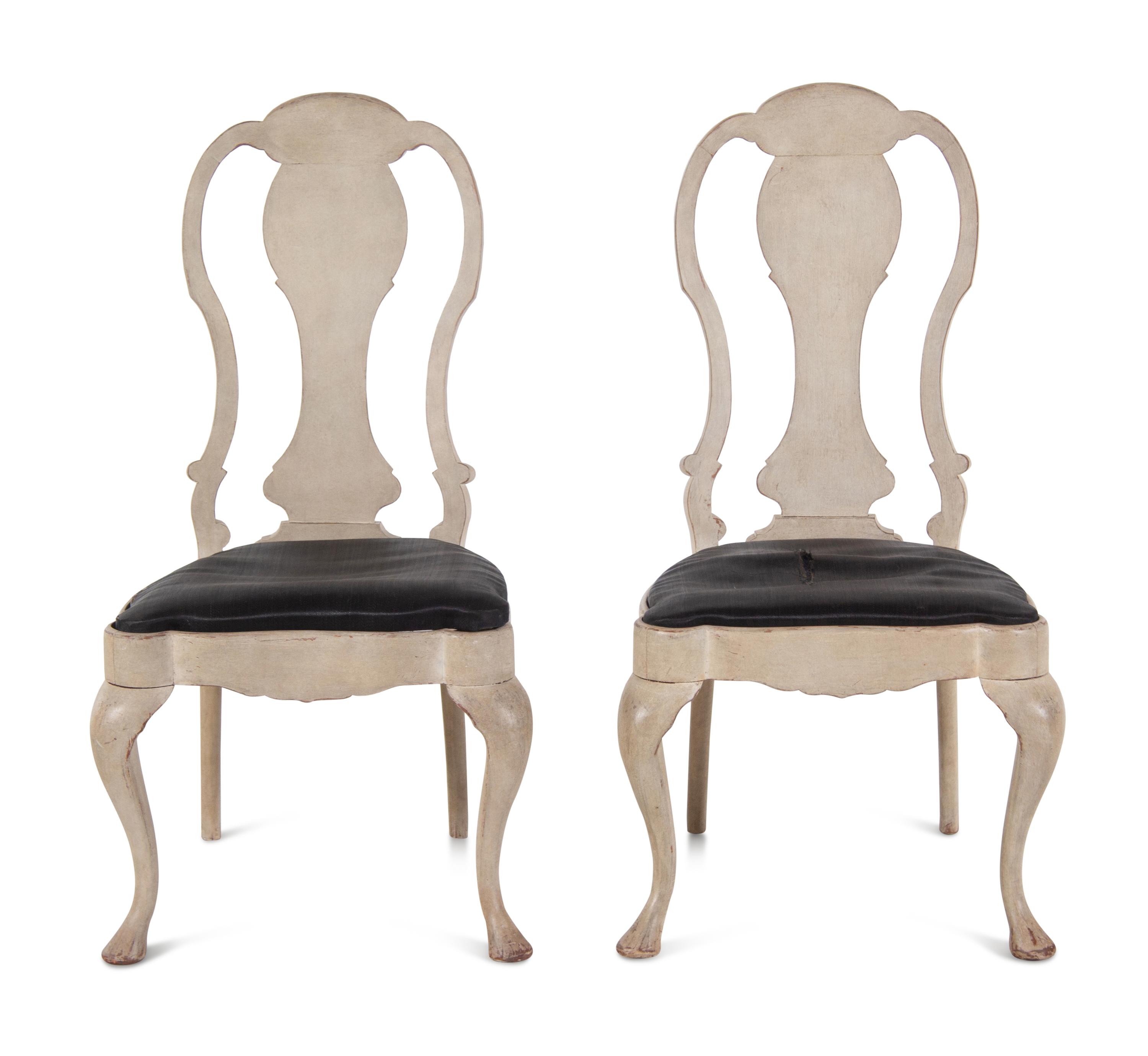 A Pair of Queen Anne Style White-Painted Side Chairs