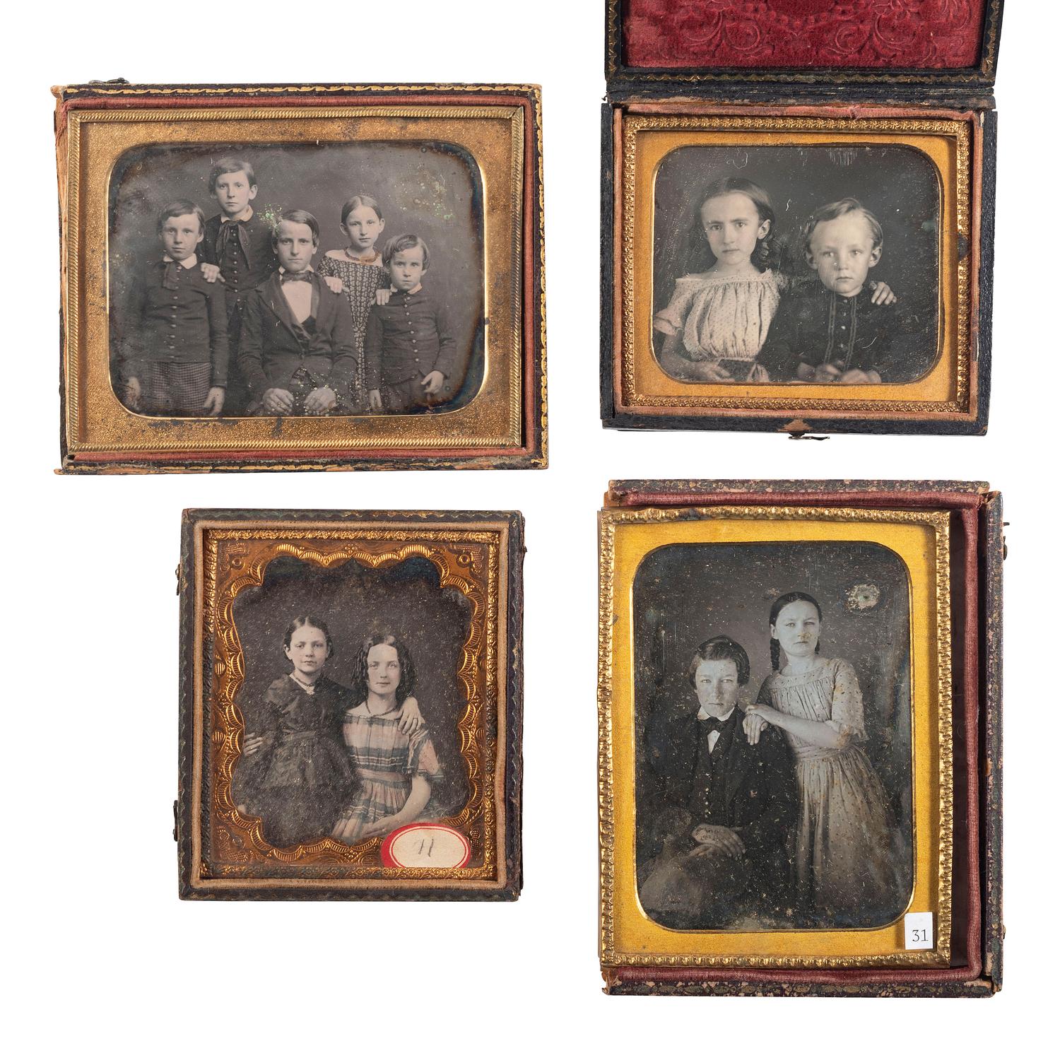 [EARLY PHOTOGRAPHY]. A group of 17 daguerreotype portraits of siblings, including: