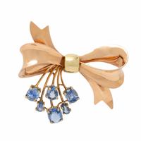 Bicolor Gold and Sapphire Bow Brooch