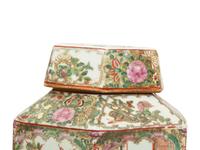 A Pair of Rose Medallion Hexagonal Porcelain Jars