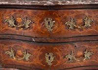 A Louis XV Style Gilt Bronze Mounted Marquetry Marble-Top Commode