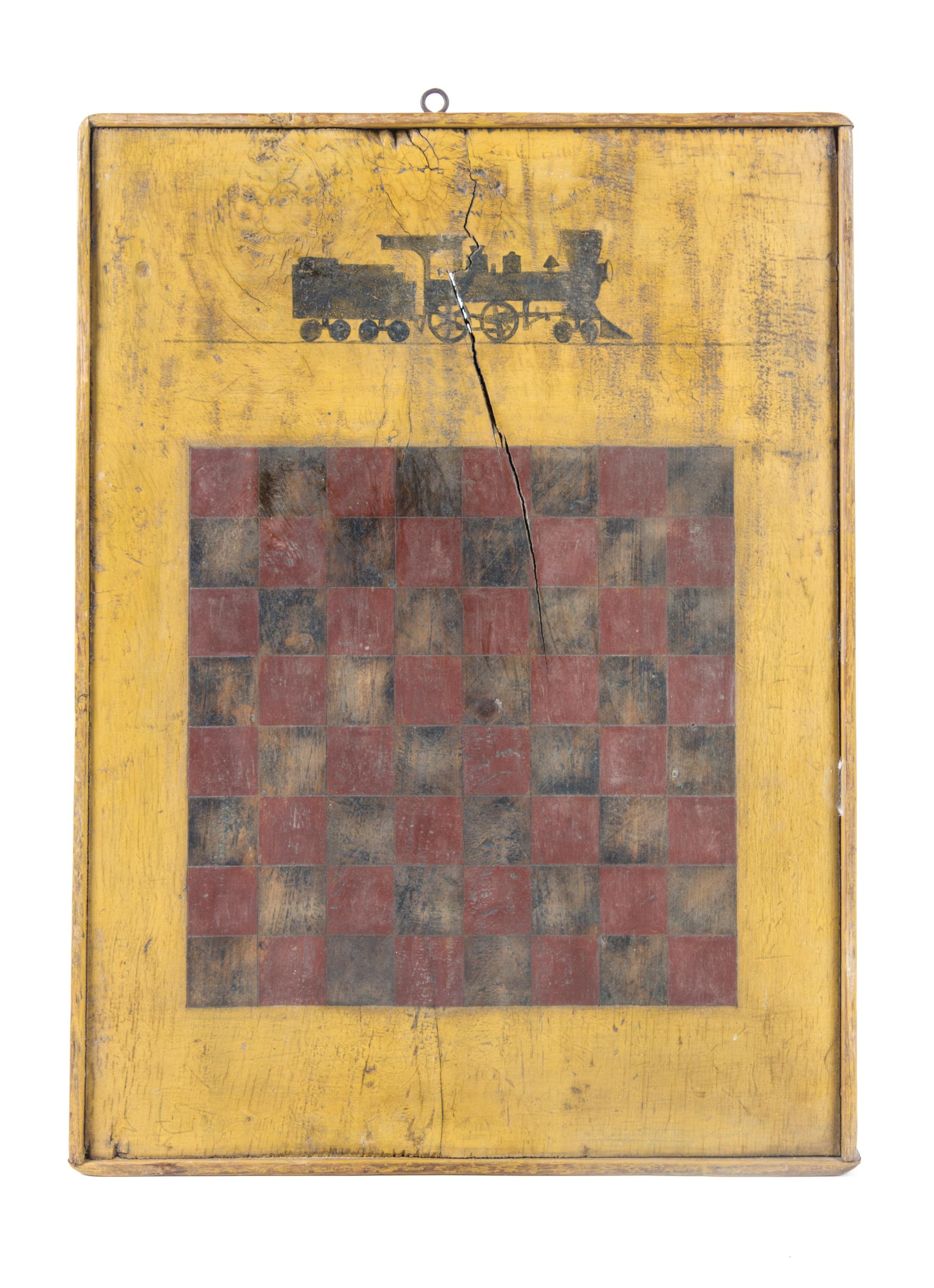 An American Painted Game Board Height 22 3/4 x width 19 7/8 inches.