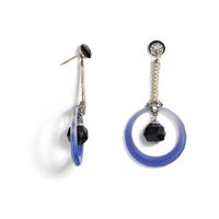 ART DECO, CHALCEDONY, ONYX, DIAMOND AND SEED PEARL EARRINGS