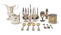 A Group of English Sterling Silver Table Articles, Width of widest 7 1/8 inches.
