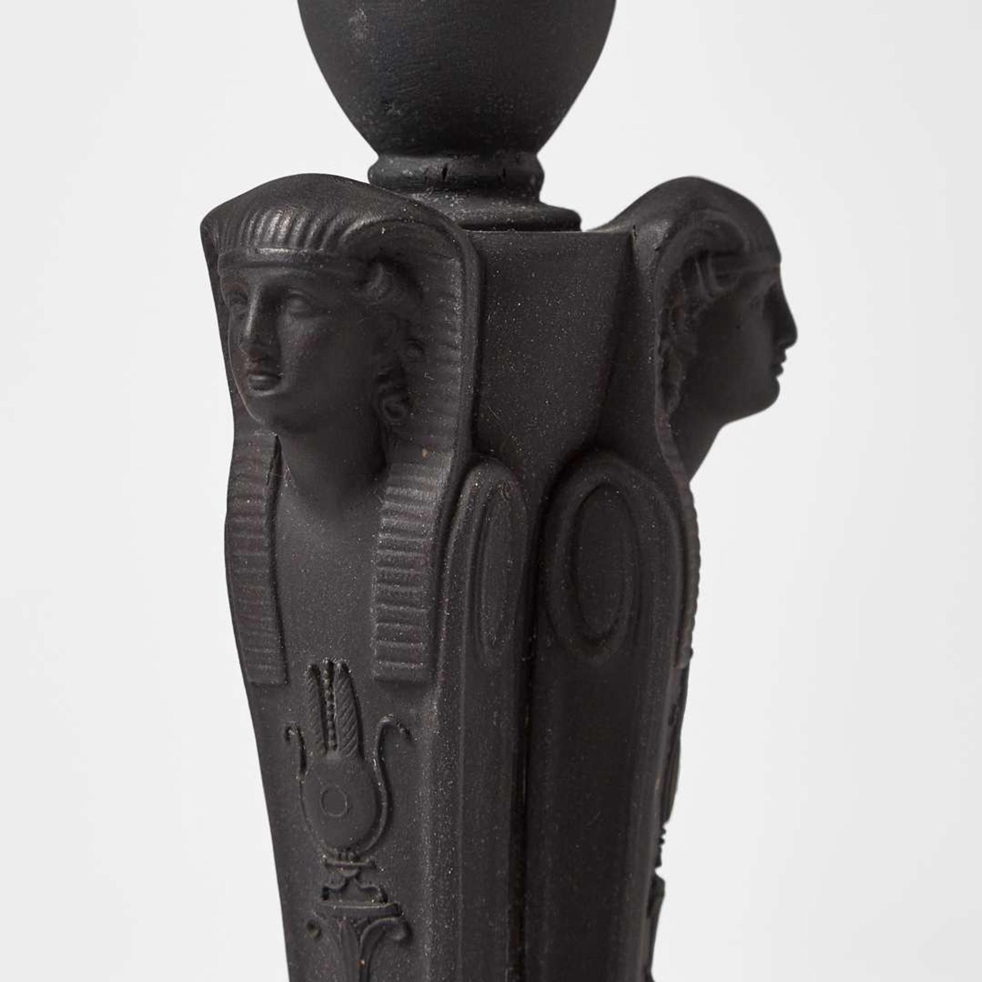 A Wedgwood Black Basalt Egyptian Revival Sphinx Monopodia Candleholder UK, early 19th century