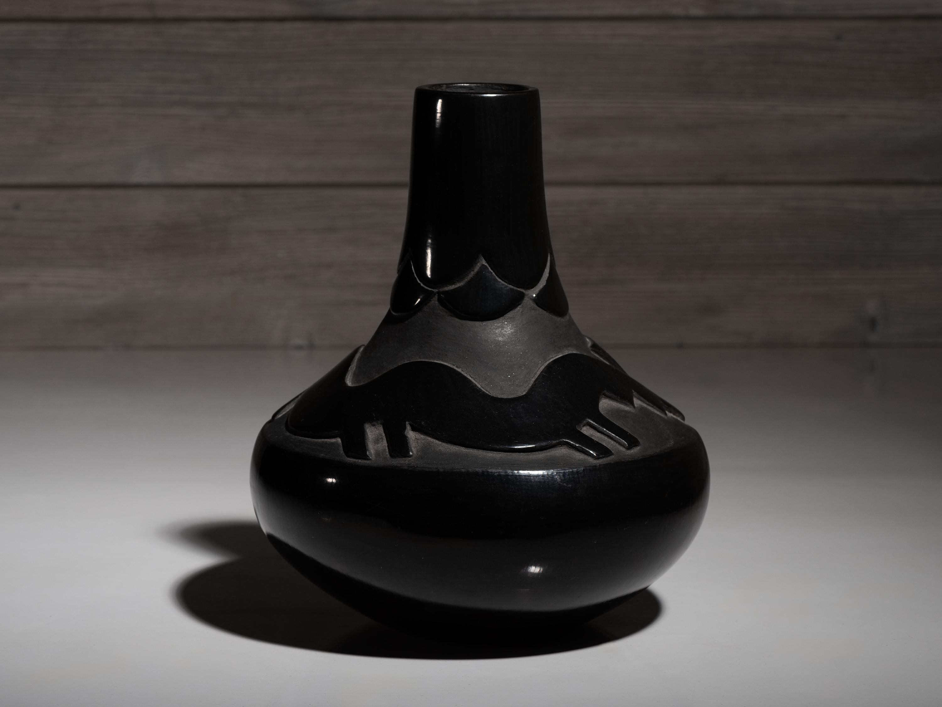 Carved Blackware Pottery Vase, with Avanyu