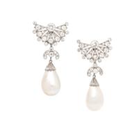 CARTIER, NATURAL PEARL AND DIAMOND EARRINGS WITH ADDITIONAL CARVED EMERALD DROPS