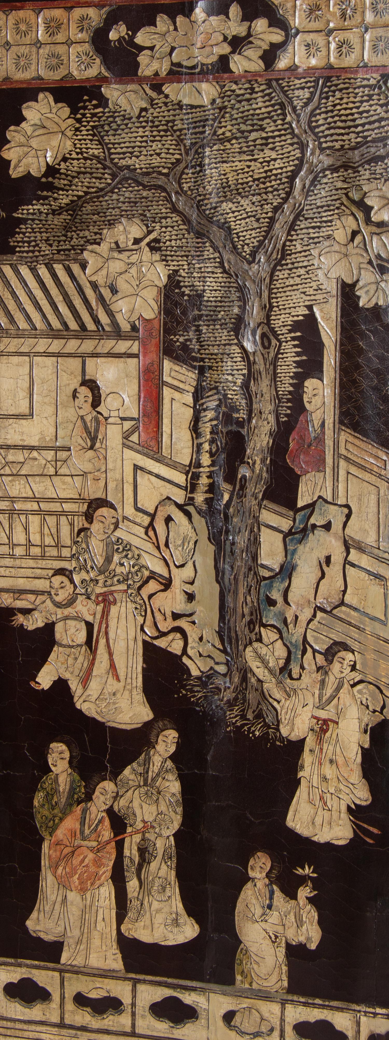 A Chinese Export "Coromandel" Lacquer Seven-Panel Screen