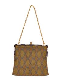 ANTIQUE, TRICOLOR GOLD, DIAMOND AND SAPPHIRE MESH PURSE