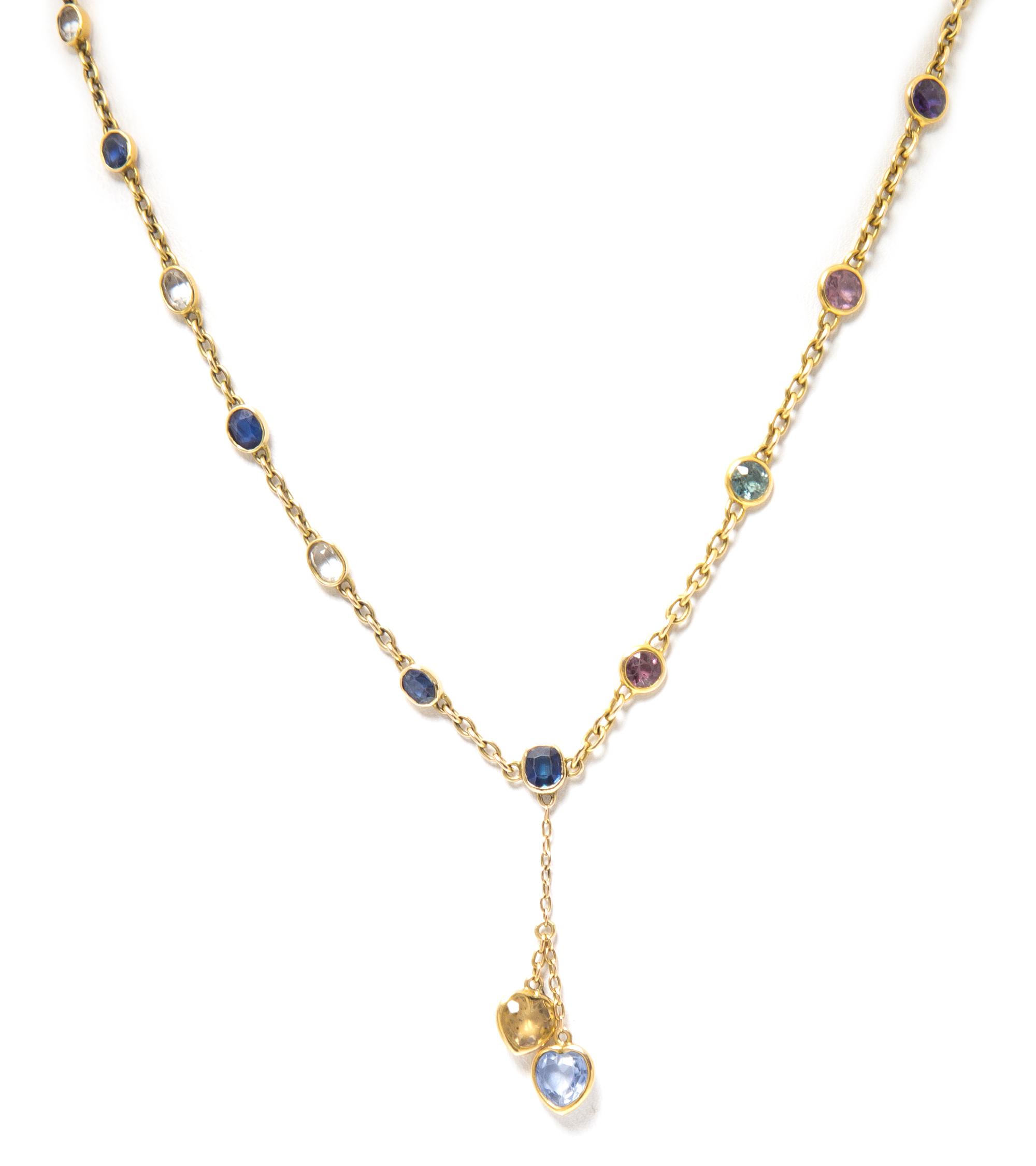 A Yellow Gold and Multicolored Sapphire Necklace, 5.30 dwts.
