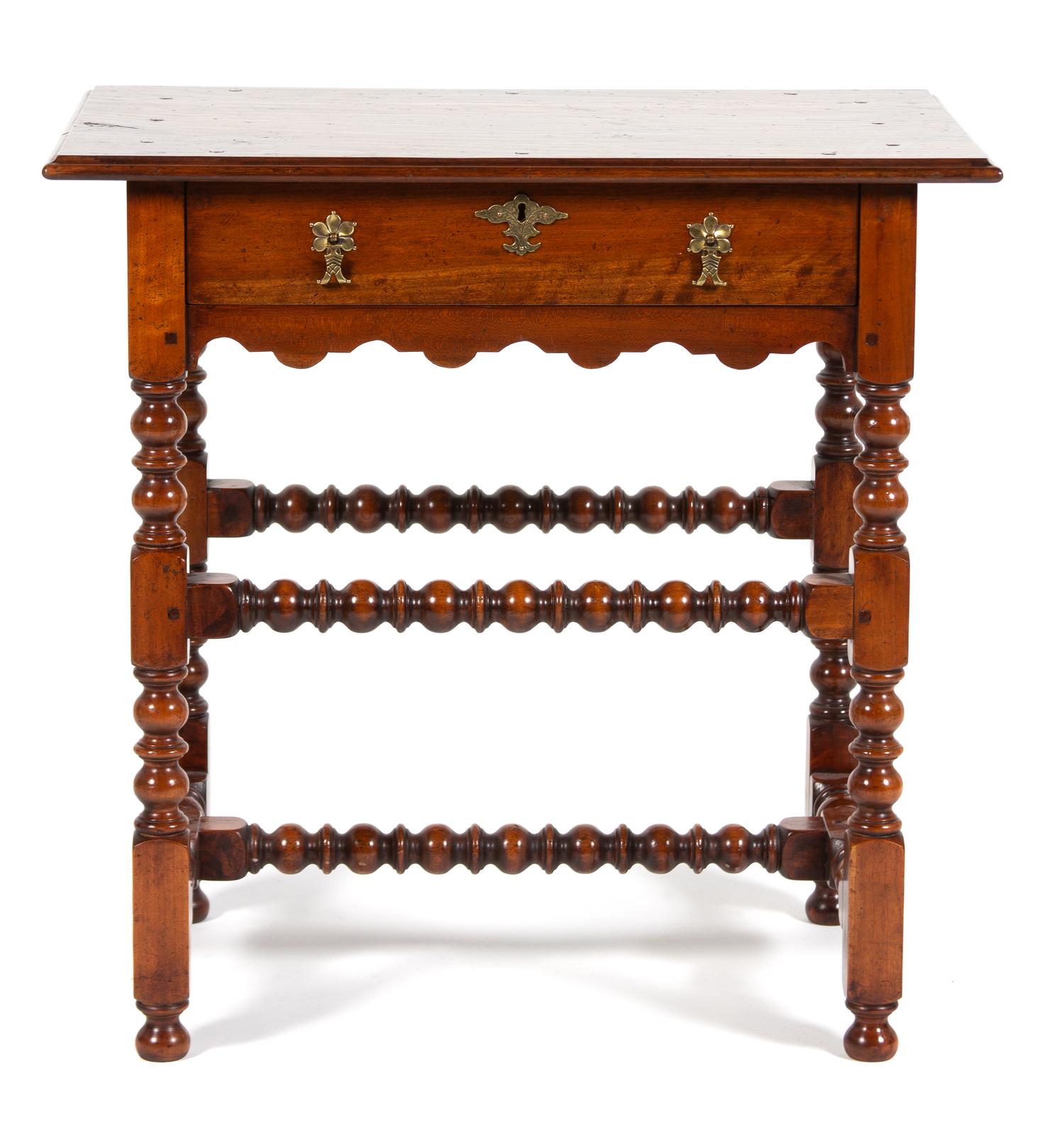 A Pair of William and Mary Style Walnut Side Tables Height 28 3/4 x width 29 x depth 17 3/4 inches.