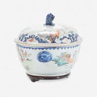 A Chinese Export Porcelain Famille Rose-Decorated 'Fisherman' Tureen and Cover Mid 18th century