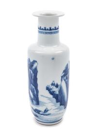A Small Blue and White Porcelain Rouleau Vase