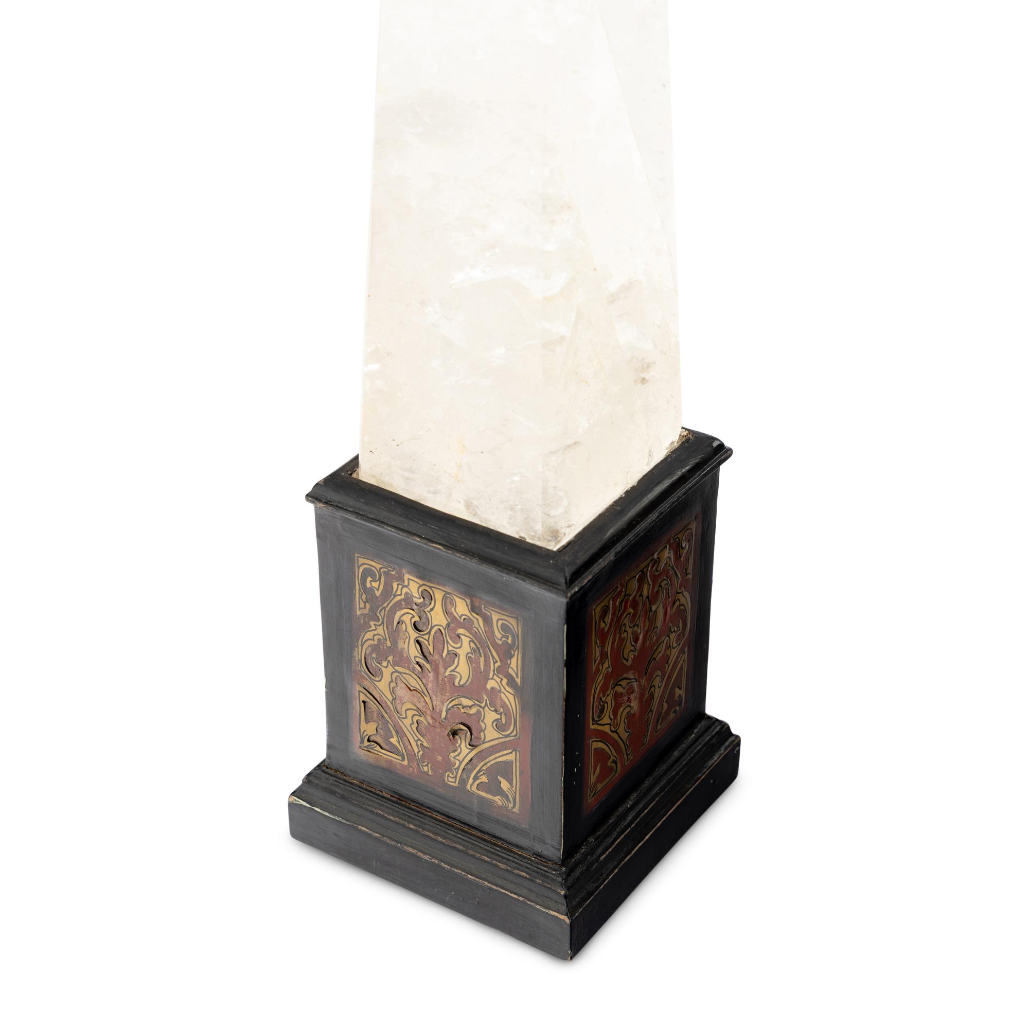 A Set of Four Graduated Rock Crystal Obelisks with Boulle Marquetry Bases