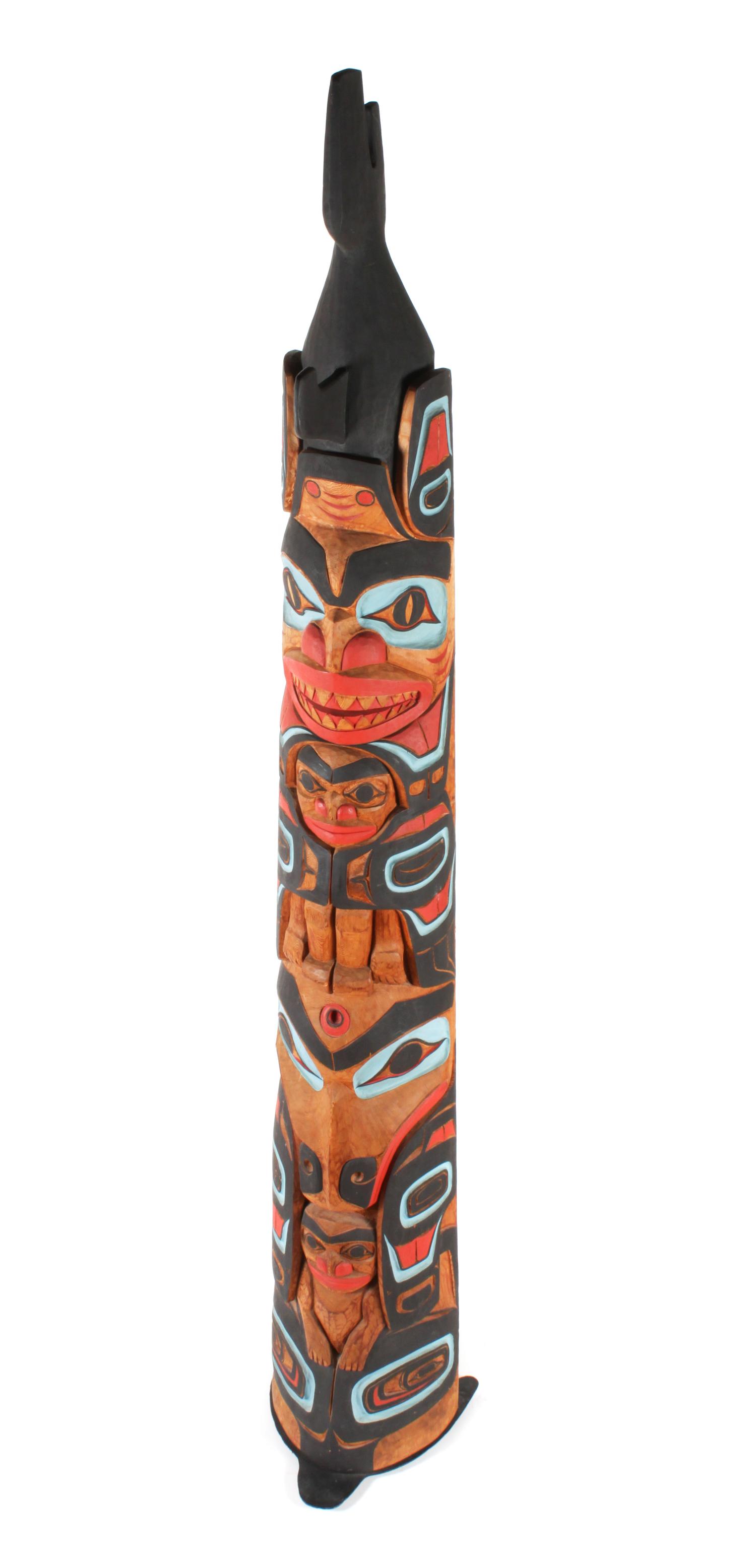 Don Lelooska (Kwakwaka'awkw, 1933-1996) Polychrome Carved Wood Totem Pole Height 84 inches