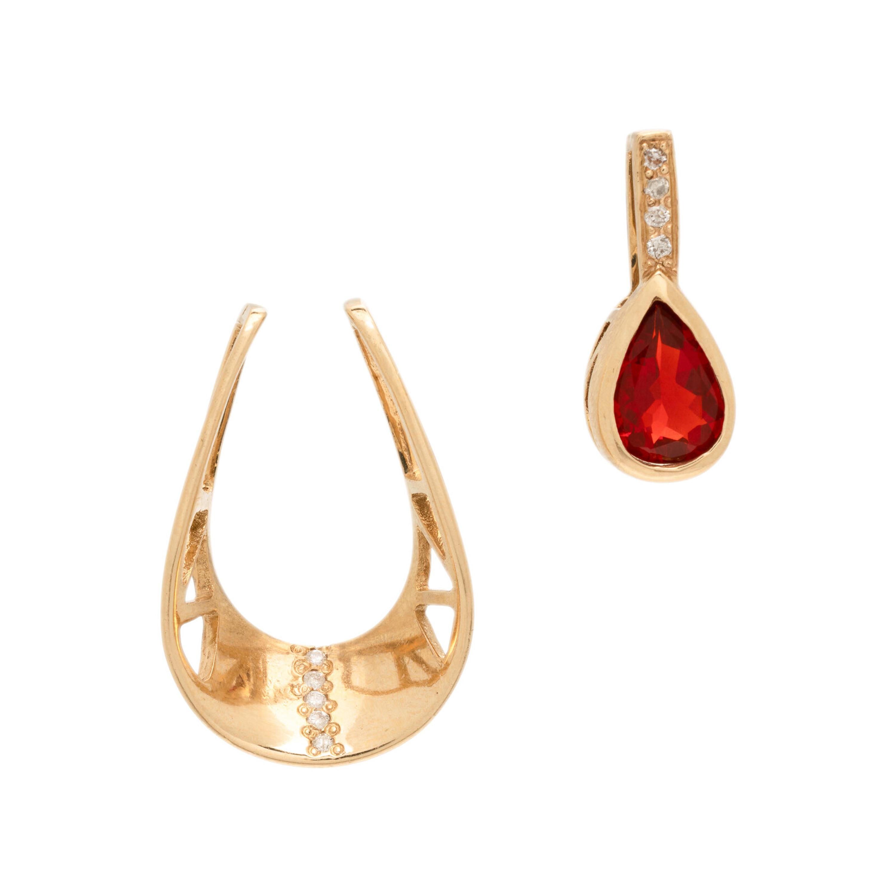 Yellow Gold, Fire Opal, and Diamond Pendant and Enhancer Jacket