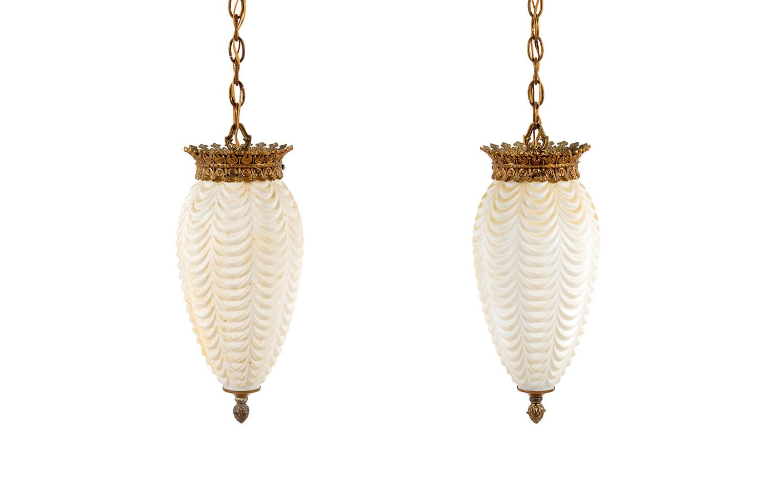 A Pair of Victorian Style Brass and Glass Lanterns