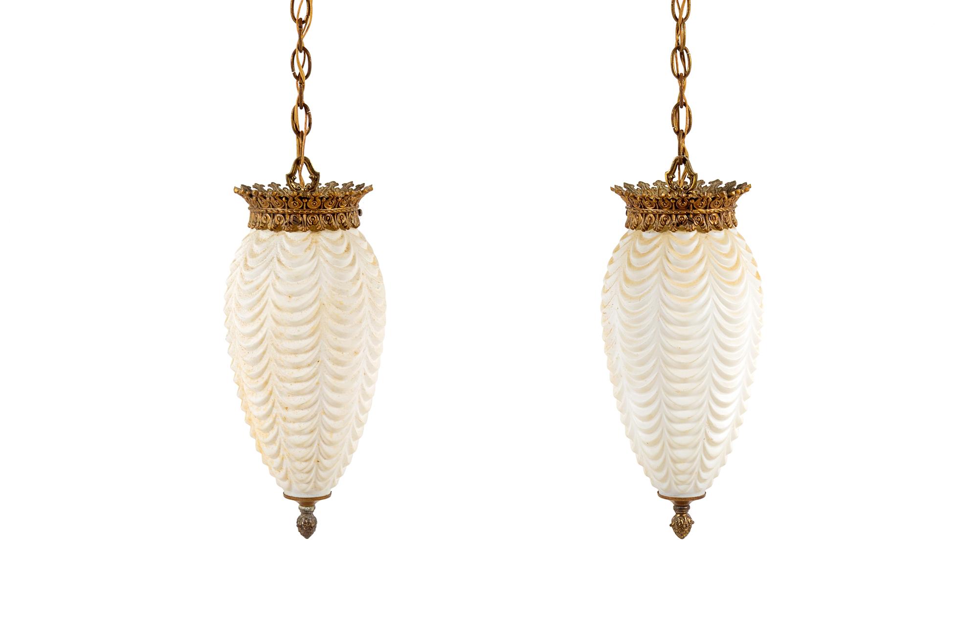 A Pair of Victorian Style Brass and Glass Lanterns
