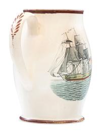 A Liverpool Transfer-Printed Creamware 'Memory of George Washington and the Proscribed Patriots of America' Pitcher with Polychrome Embellishment