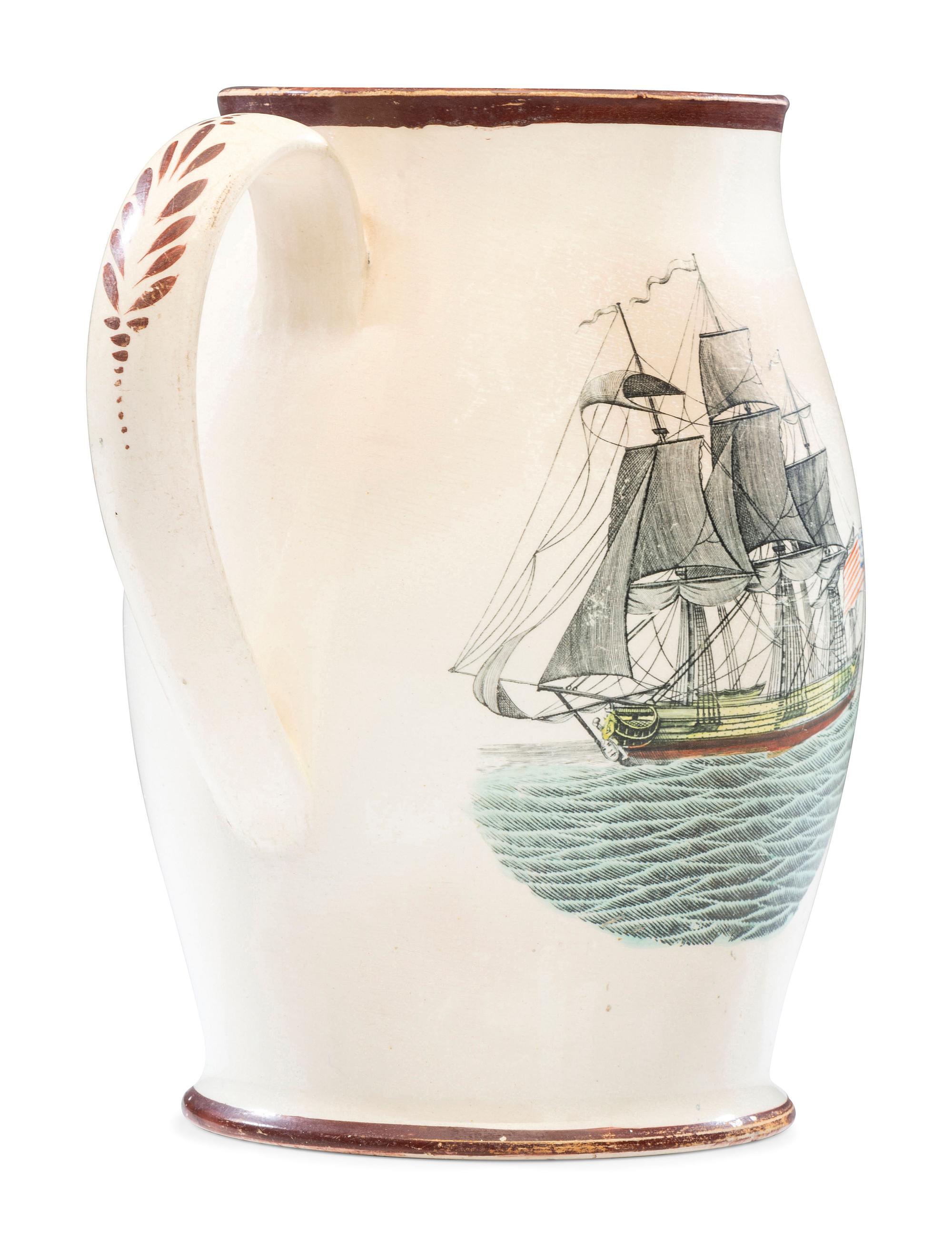 A Liverpool Transfer-Printed Creamware 'Memory of George Washington and the Proscribed Patriots of America' Pitcher with Polychrome Embellishment
