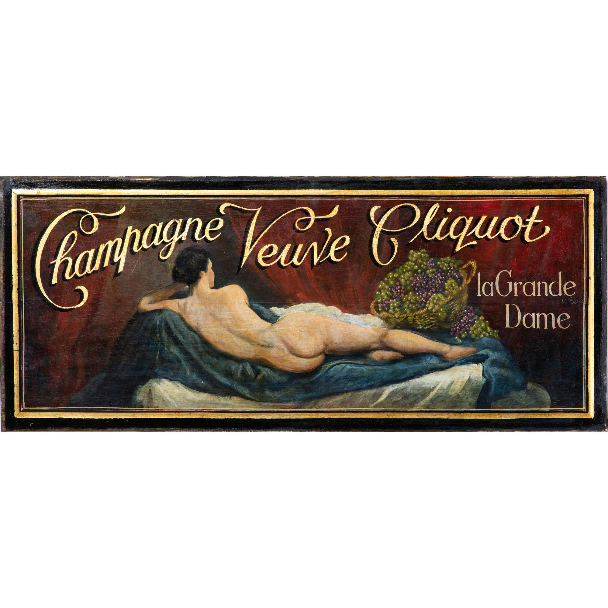 A Champagne Veuve Cliquot Nude Maiden Painted Advertising Sign
