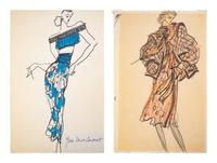 Two Fashion Sketches by Yves Saint Laurent, 1980s