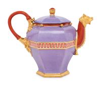 A Sèvres Lilac-Ground Hexagonal Hard-Paste Porcelain Teapot and Cover ( Théière 'Chinoise Fragonard' )