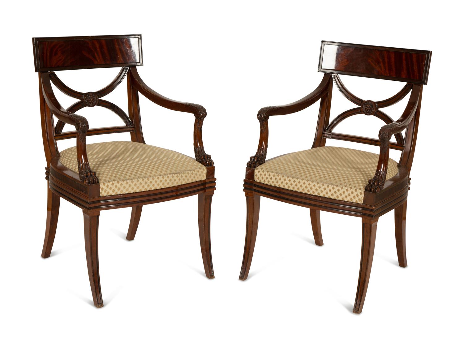 A Pair of Regency Style Mahogany Open Armchairs — 20th Century