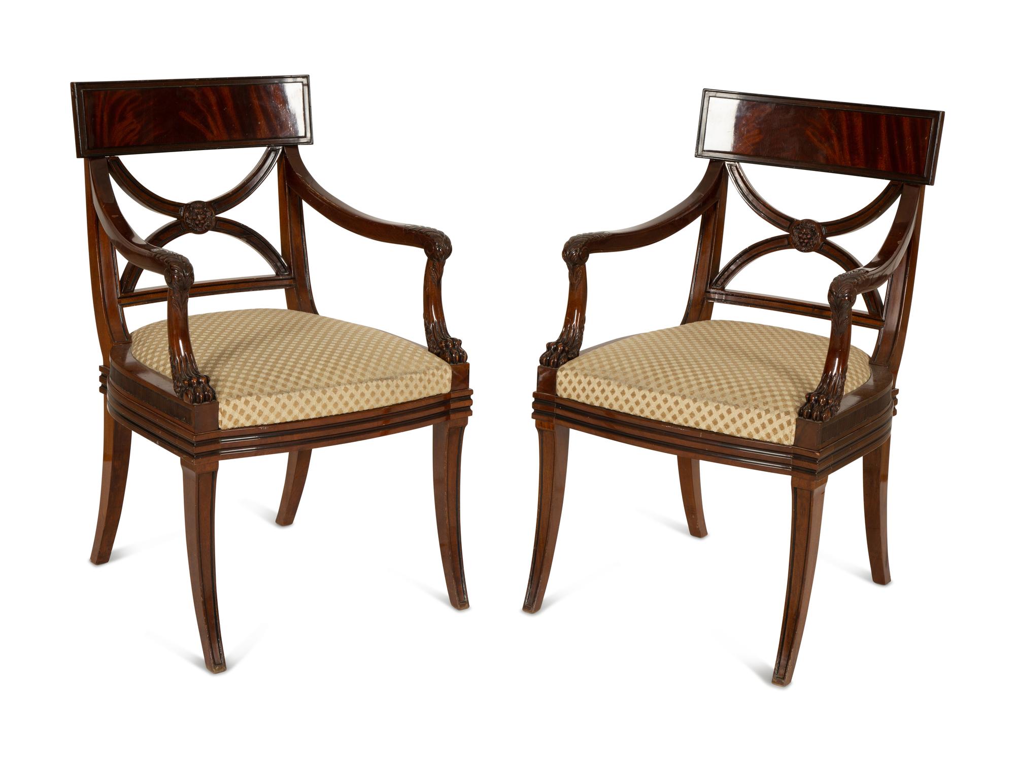A Pair of Regency Style Mahogany Open Armchairs — 20th Century