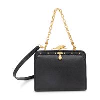 Kieselstein-Cord, Frame-Top Frog Clasp Handbag in Black Leather