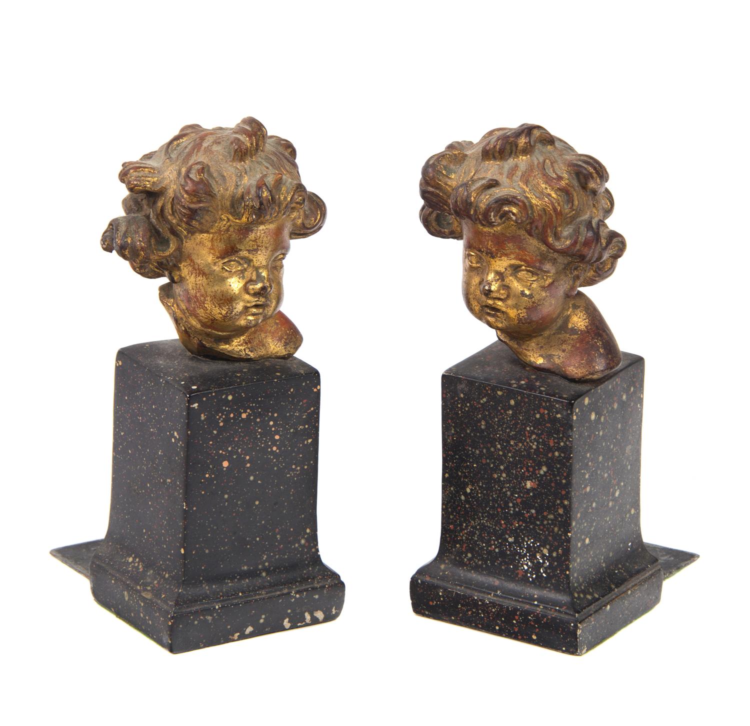 A Pair of Continental Carved Giltwood Busts Height overall 7 1/2 inches. — 18th/19th CENTURY