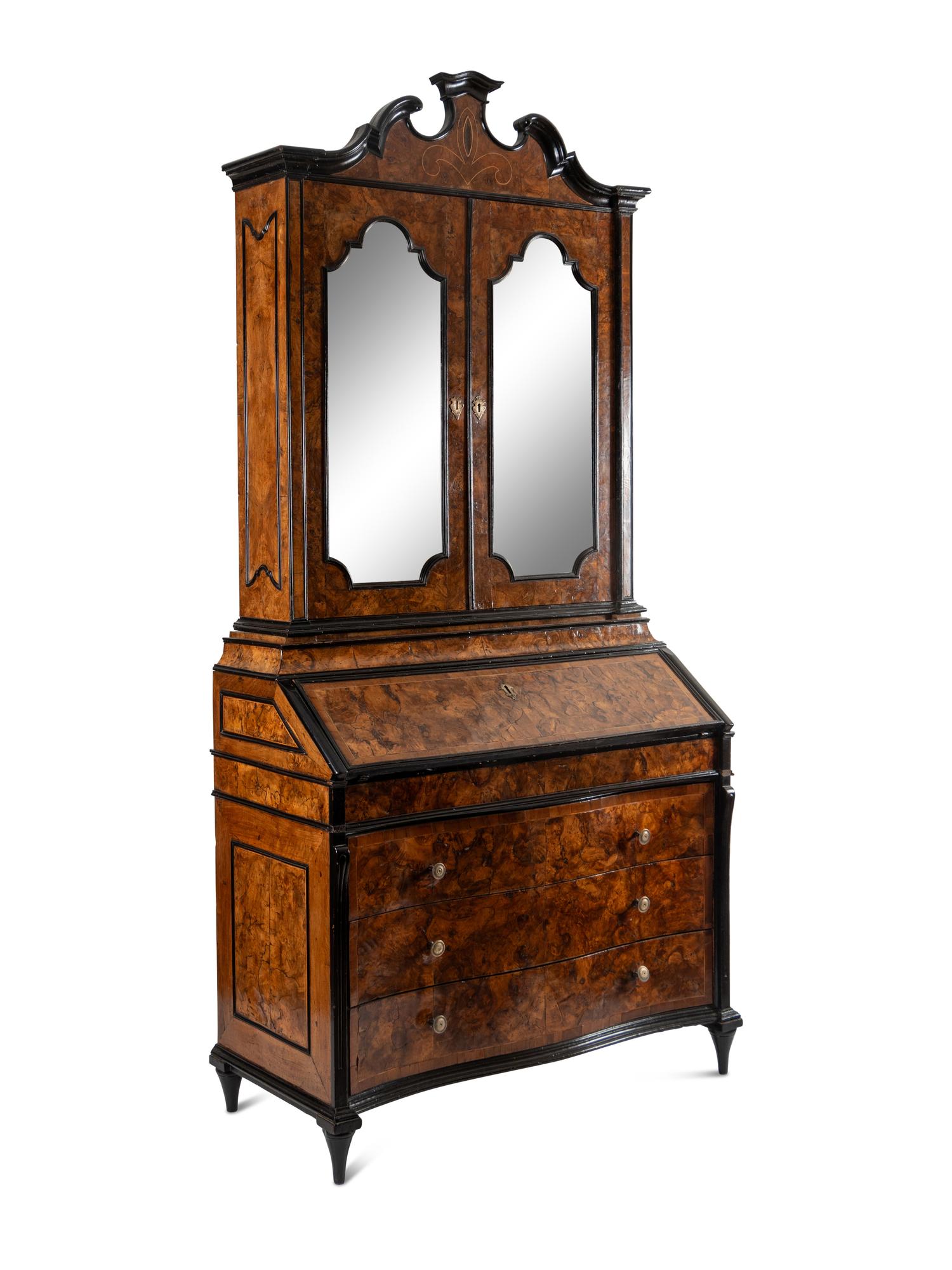 A North Italian Part Ebonized Olivewood Bureau Cabinet