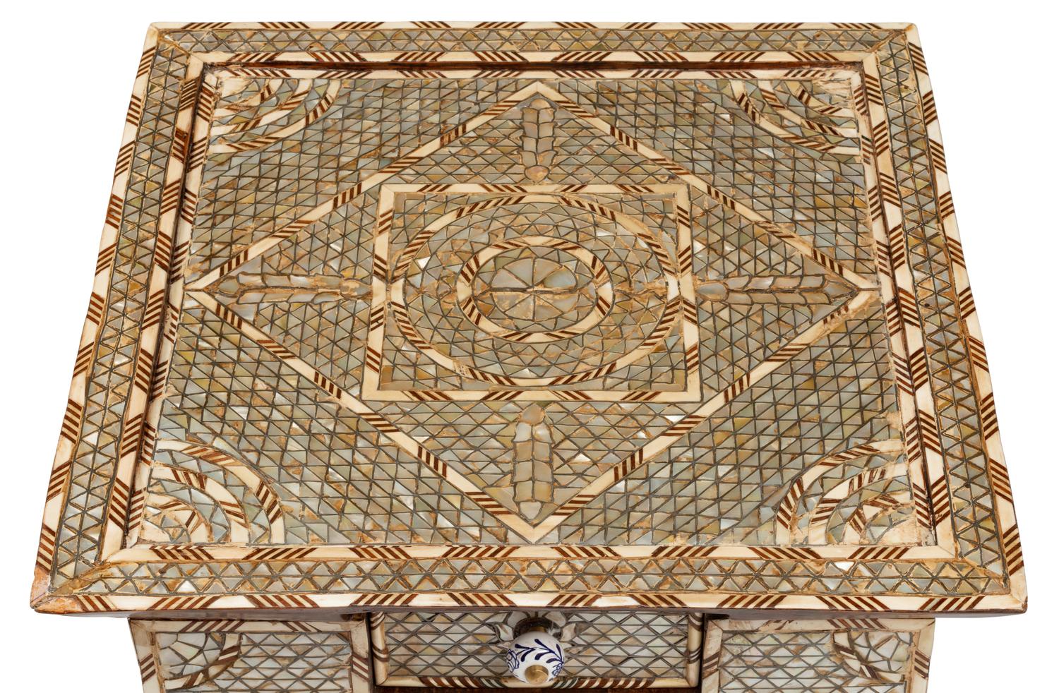 A Pair of Syrian Pewter and Mother-of-Pearl Inlaid Side Tables
