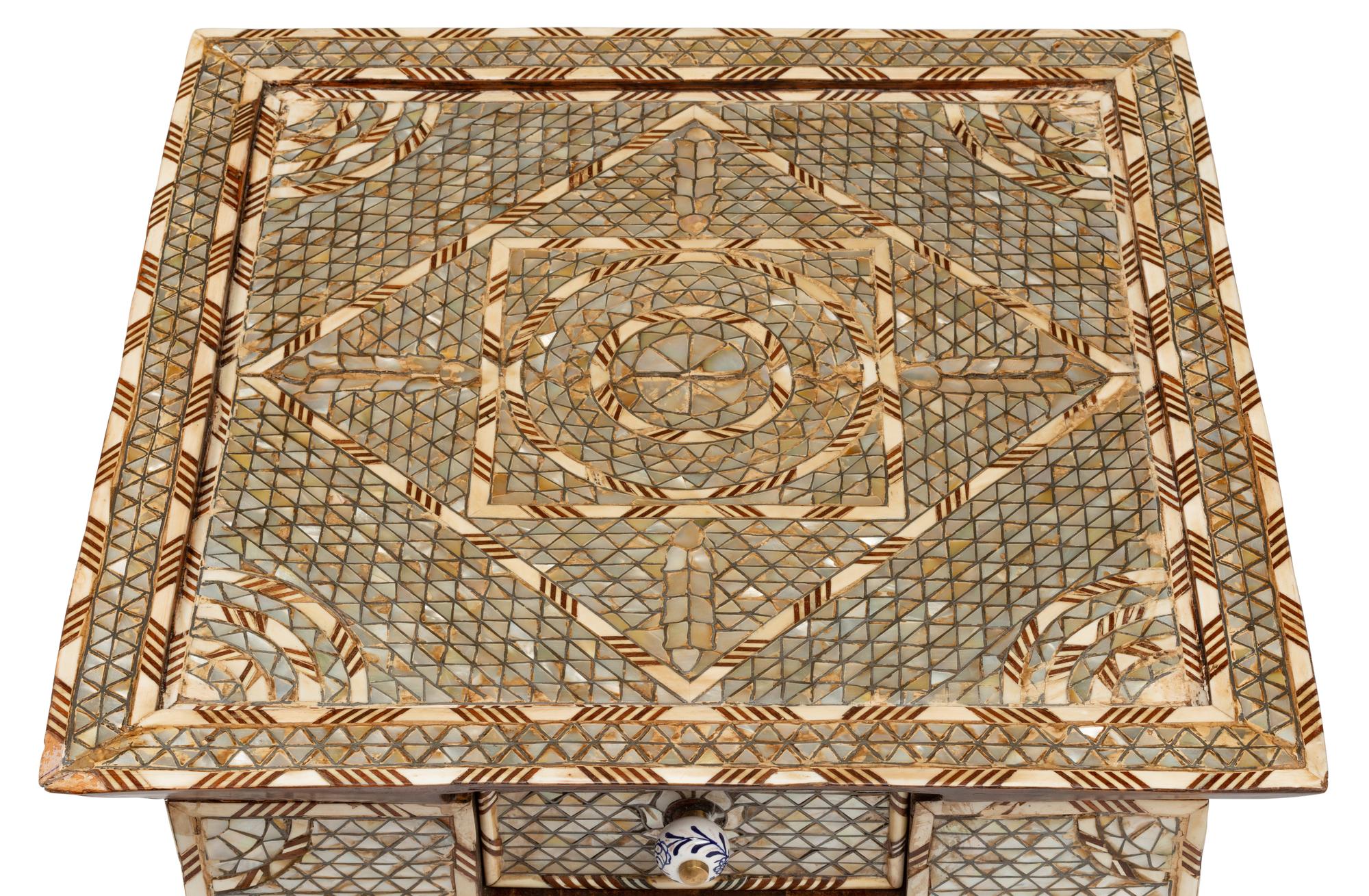 A Pair of Syrian Pewter and Mother-of-Pearl Inlaid Side Tables