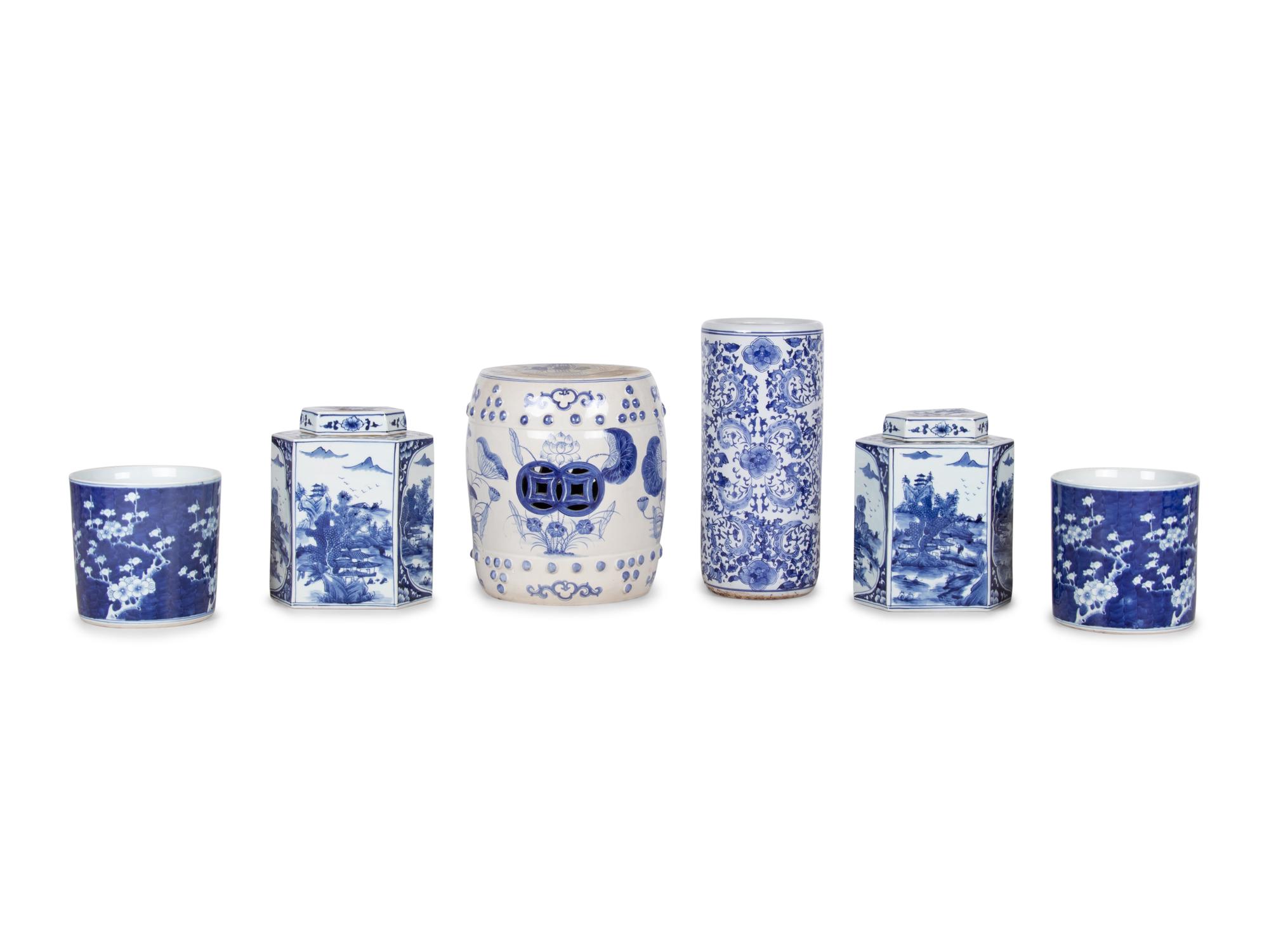 Six Blue and White Ceramic Articles