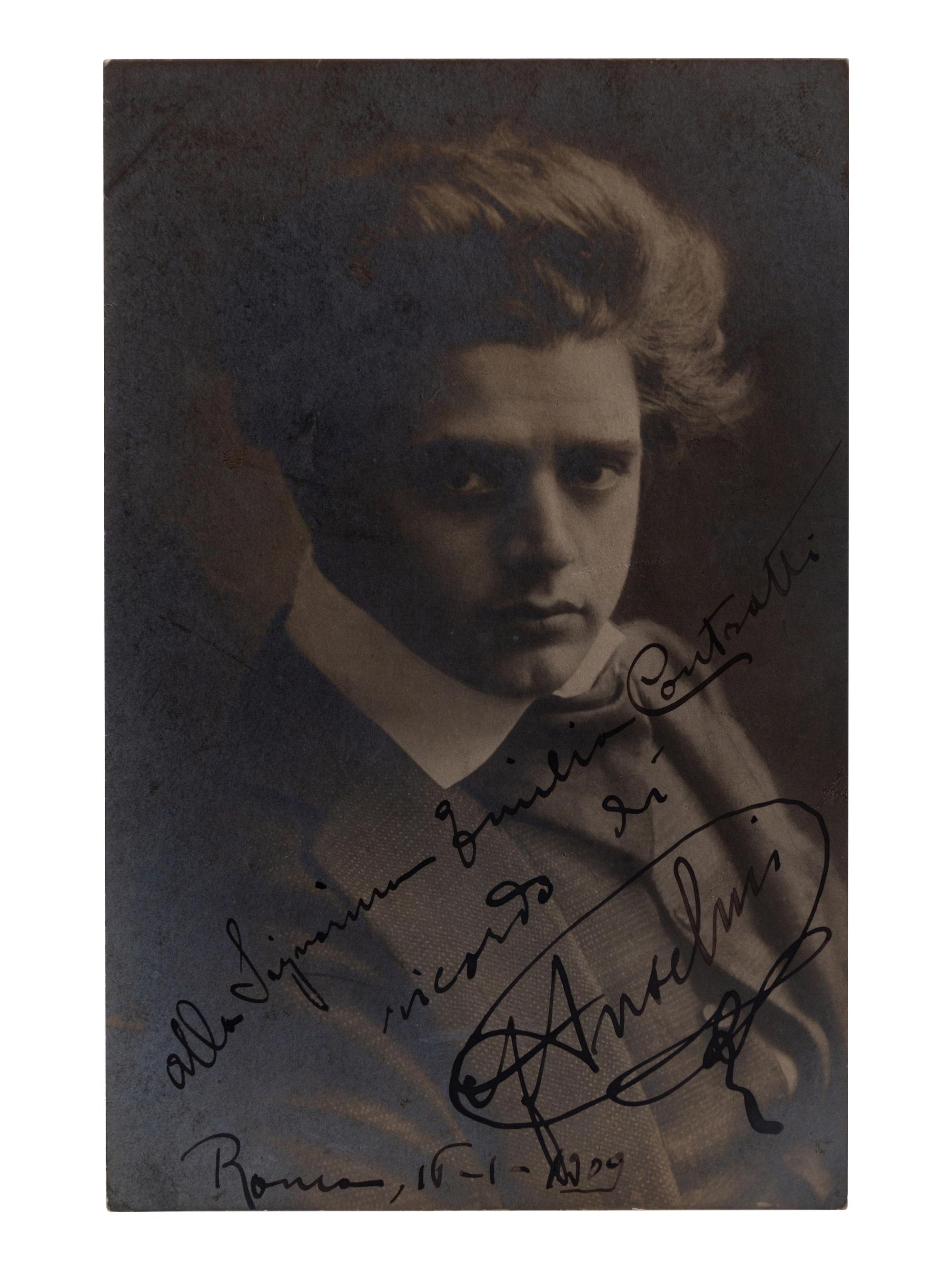 ANSELMI, Giuseppe (1876-1929). Black and white photographic postcard signed (“G Anselmi”) and additionally inscribed, Roma, 16 January 1909.