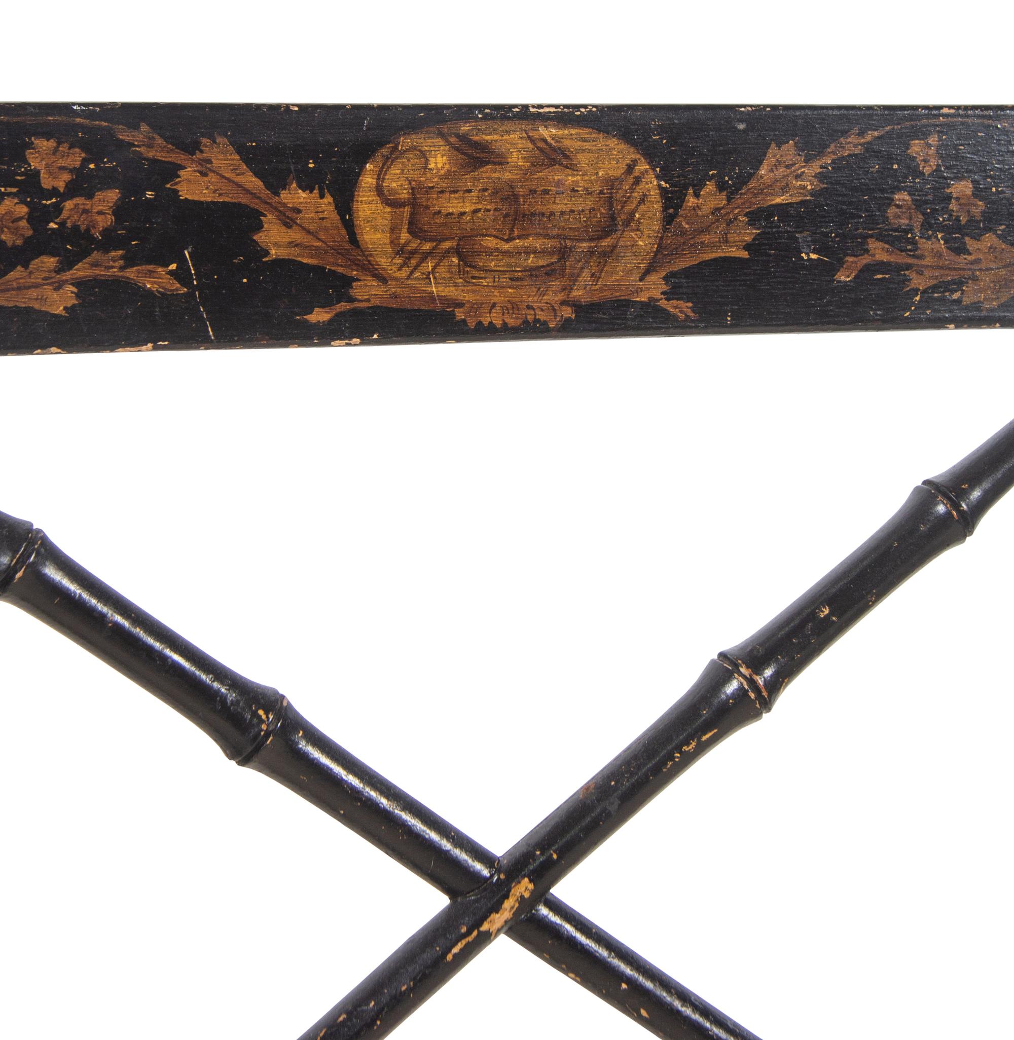 A Regency Black-Painted and Stencil-Decorated Settee