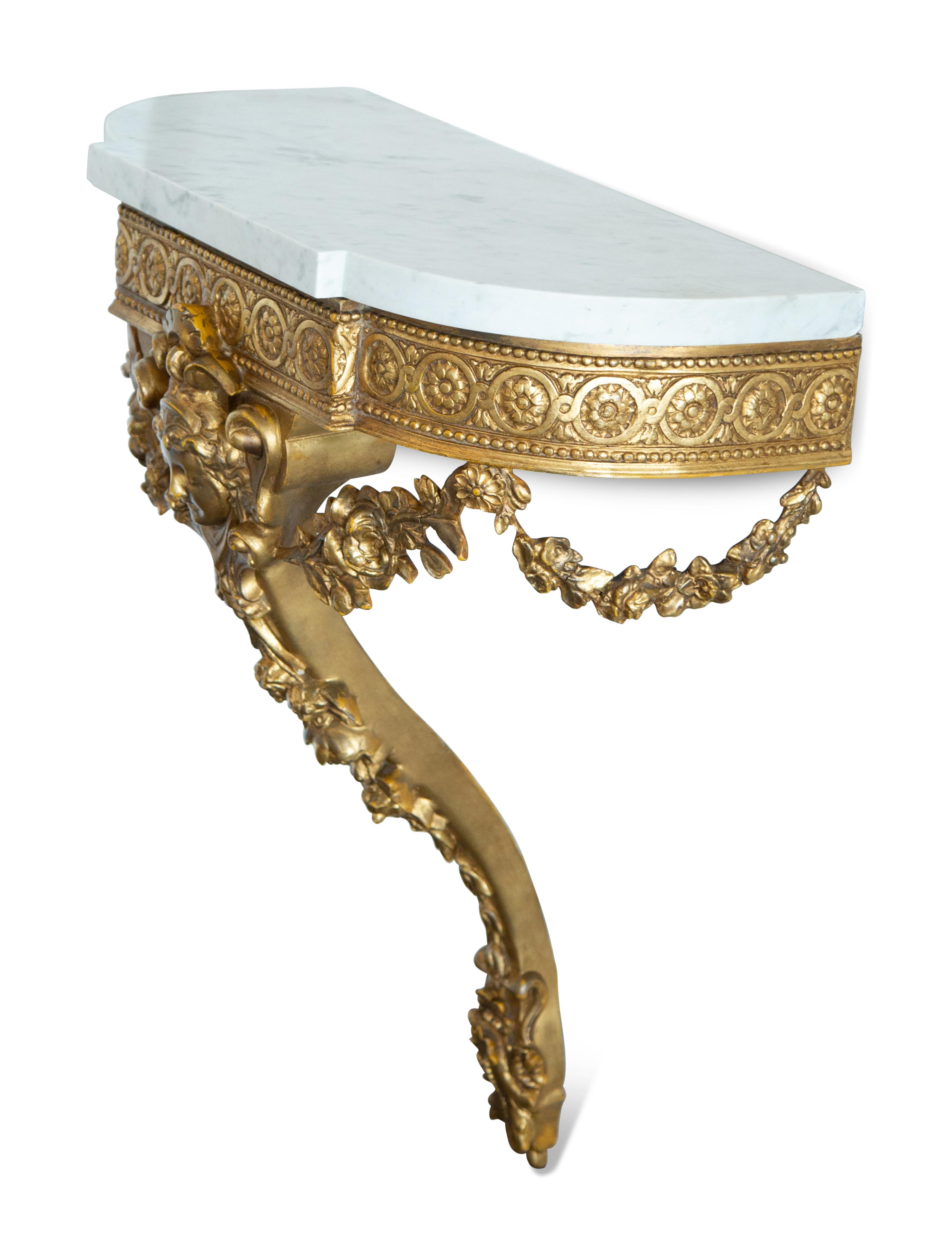 A Pair of Neoclassical Style Giltwood Marble-Top Console Tables — 19th Century