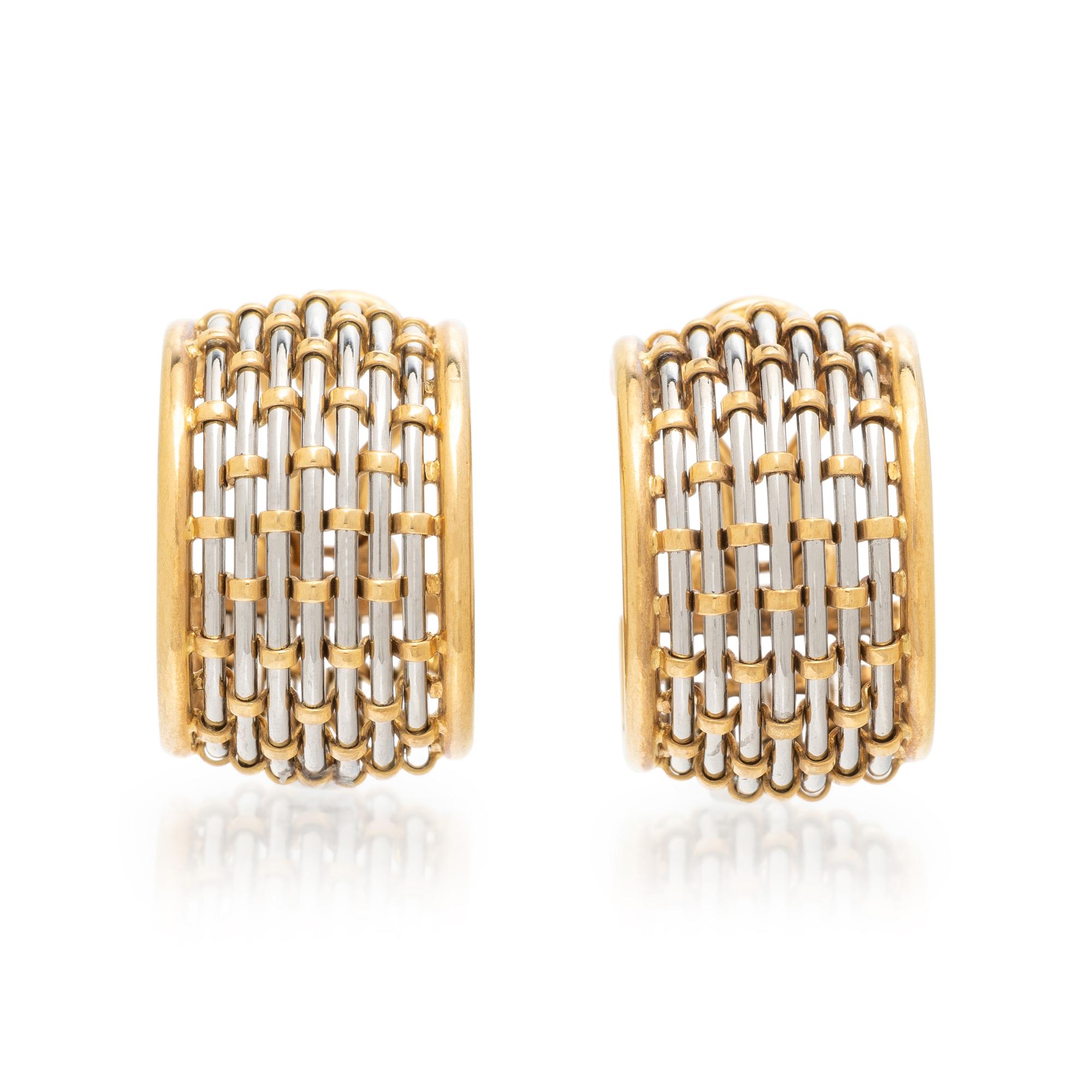 CARTIER, YELLOW GOLD AND STEEL HOOP EARRINGS