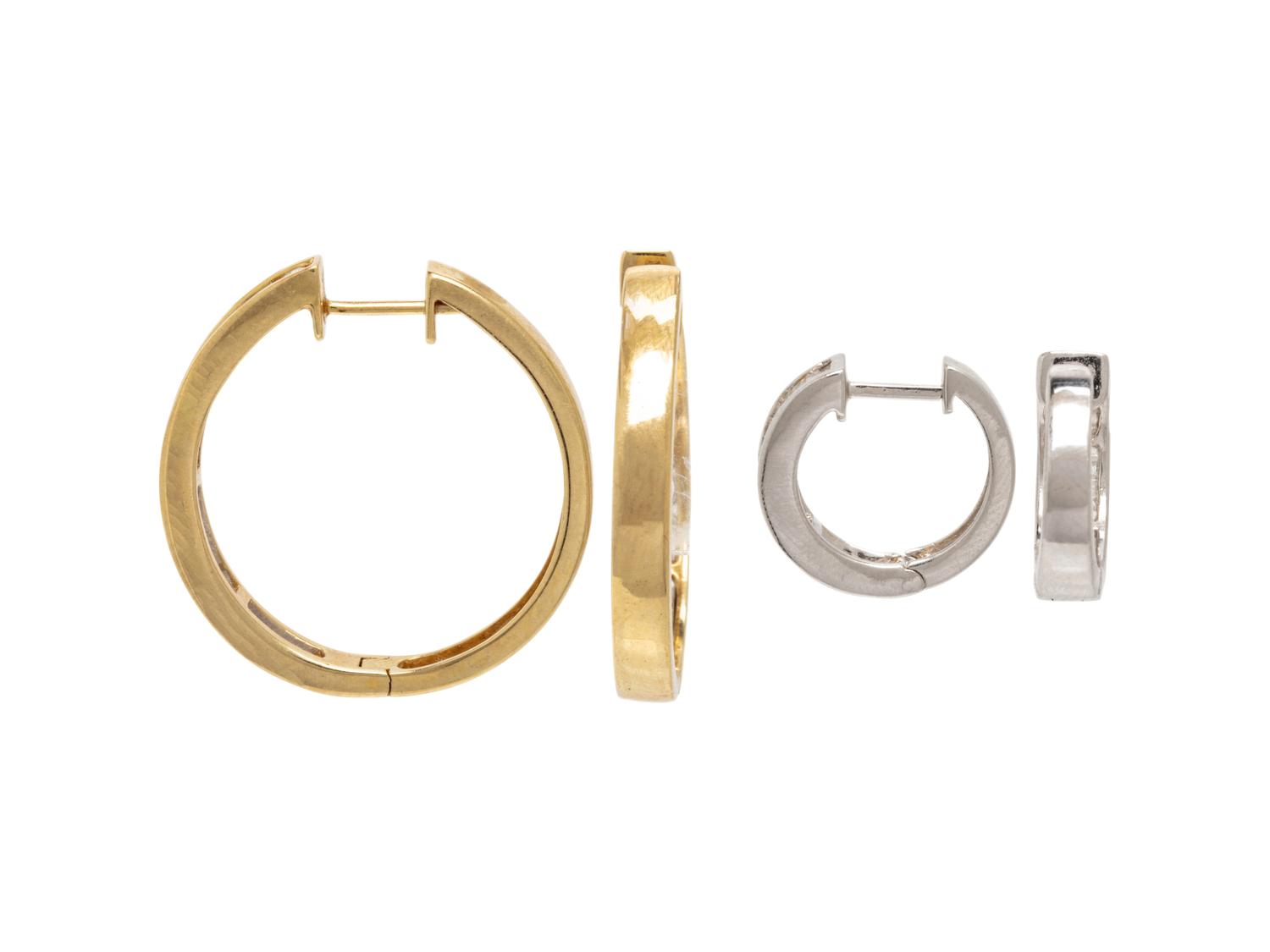 TWO PAIRS OF DIAMOND HOOP EARRINGS