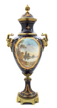 A Sevres Style Porcelain and Gilt Metal Mounted Urn, Height 23 inches.