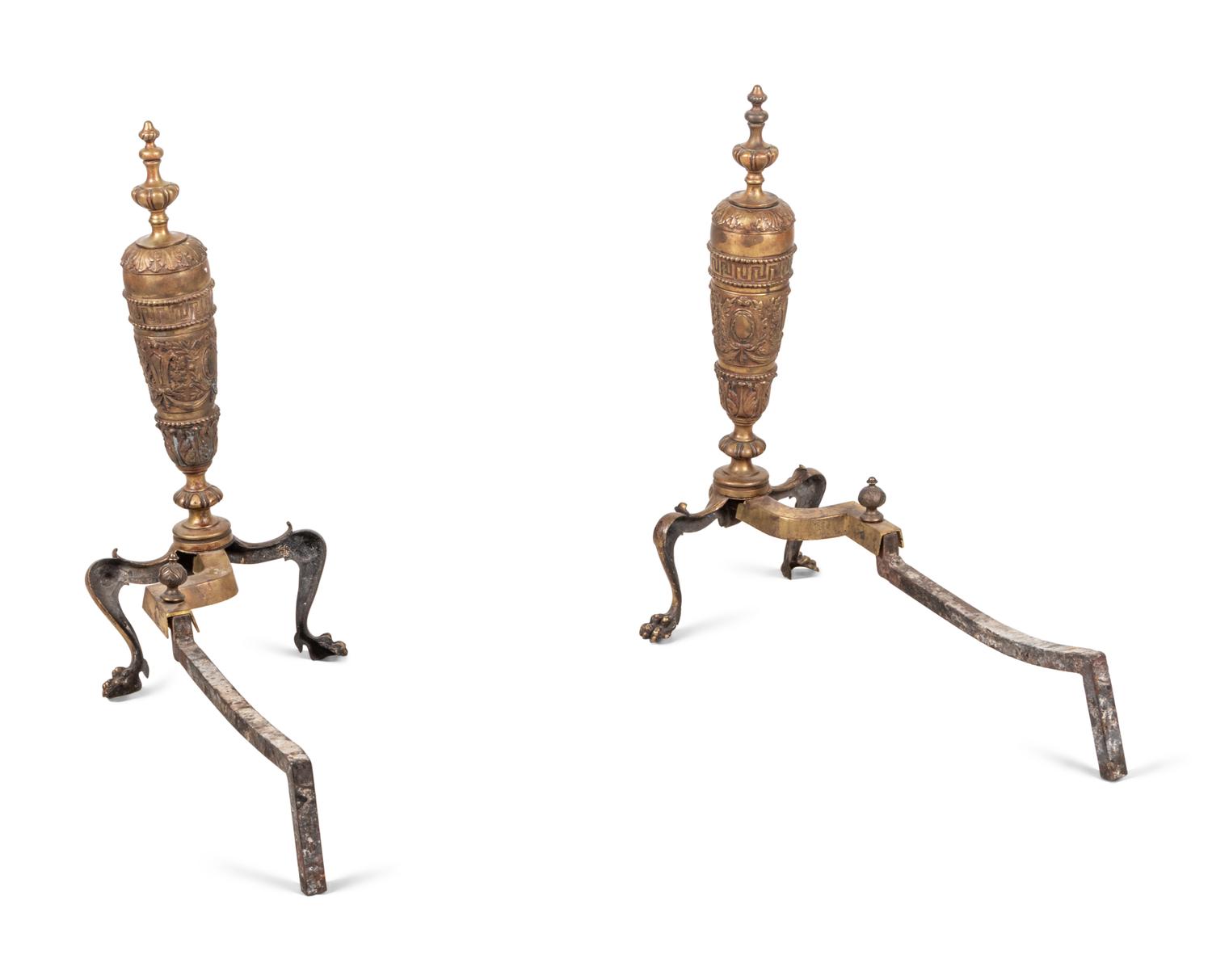 A Pair of Neoclassical Gilt Bronze Andirons