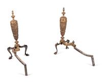 A Pair of Neoclassical Gilt Bronze Andirons