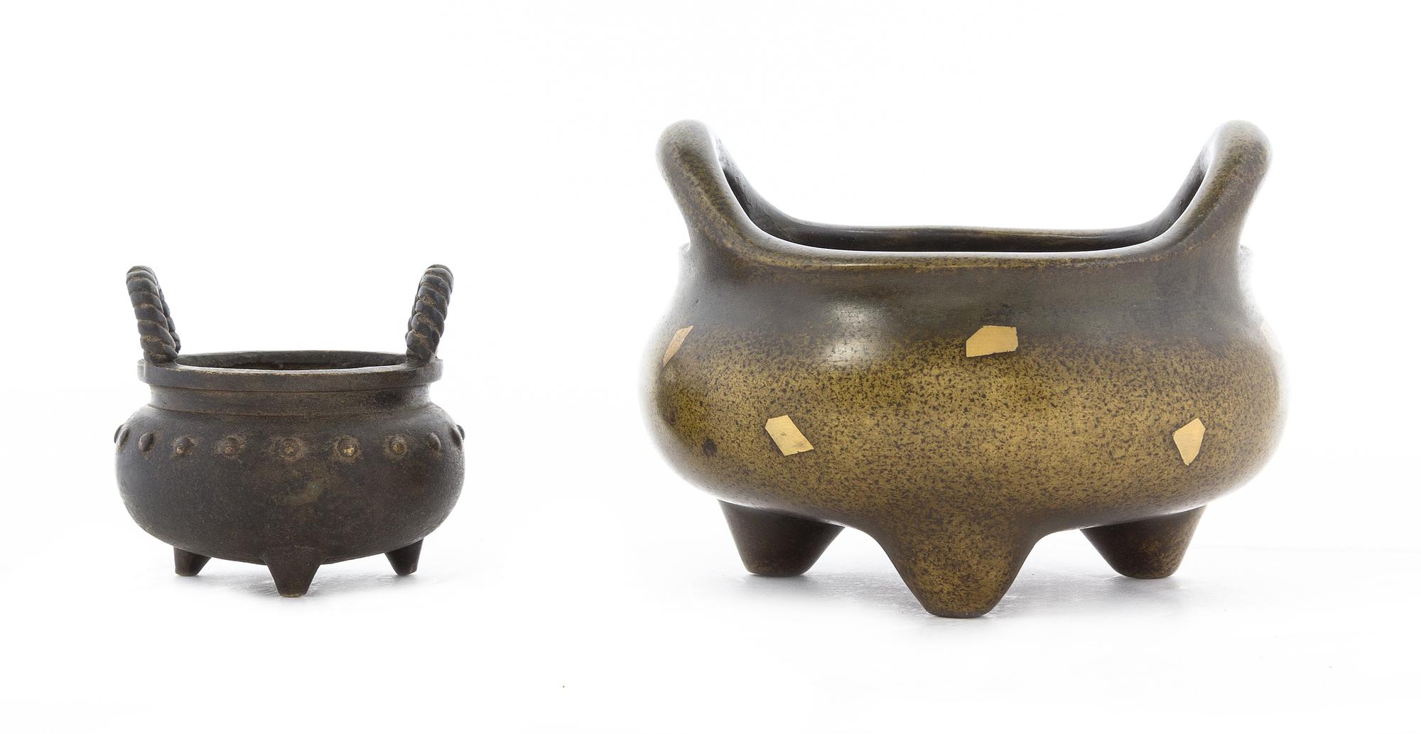 Two Bronze Censers Height of taller 4 inches.